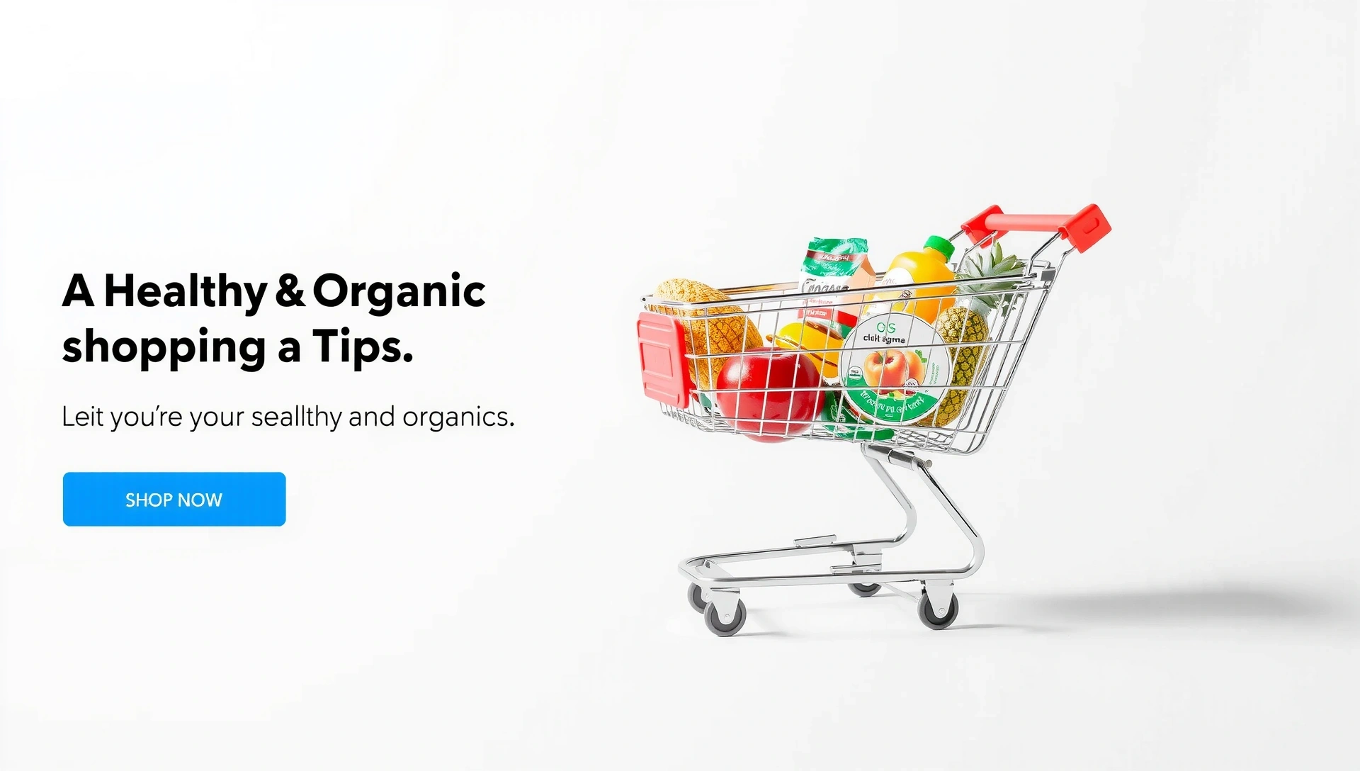 A sleek, modern shopping cart filled with various healthy and organic products, set against a soft, clean background, symbolizing a seamless shopping experience.